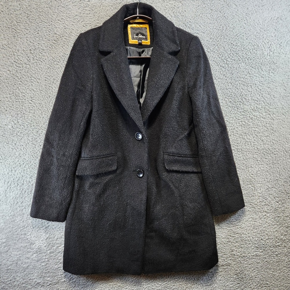 Sam Edelman Womens Single Breasted Black Wool Blend Coat Size M Cozy Pockets
